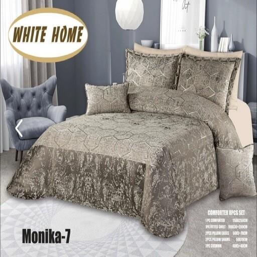 روتختی مخمل شانل white homeمدل Monika دونفره 8 تکه رنگ نسکافه ای